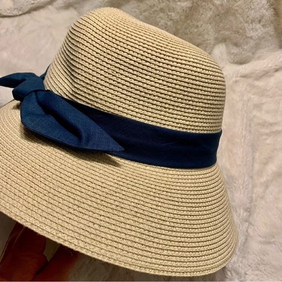 NEW Furtalk Straw Hat Navy Blue Bow Adjustable Size Detachable Chin Strap Paper - Picture 11 of 16